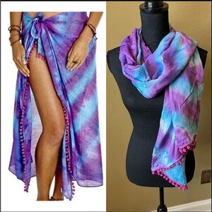 GYPSY 05 Sand purple blue tie dyed sarong coverup, scarf, wrap. NWT in bag